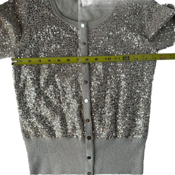 WHITE HOUSE BLACK MARKET WOMENS GOLD SEQUIN Snap Button Cardigan XS - Picture 4 of 13
